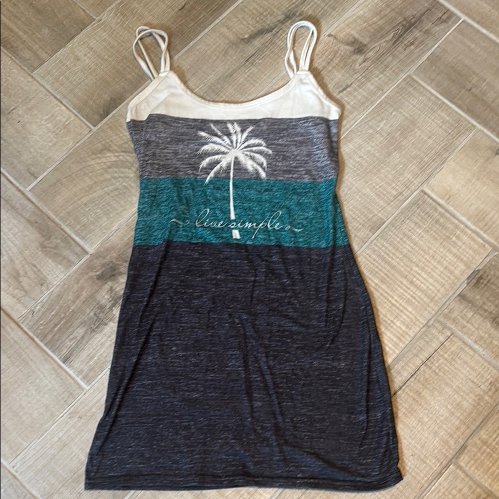 Striped Sleeveless Dress with Palm Tree Design
